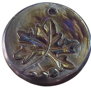 Handcrafted Iridescent Glass Leaf Ornament Round Metallic Bronze Gold Glaze